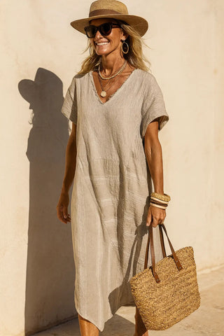 ORA PURE NATURAL LINEN PATCHWORK COMBO DRESS P C Crafts