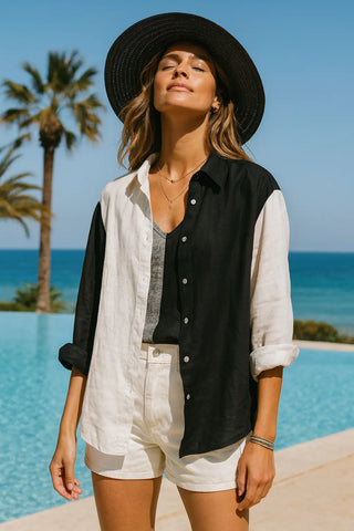 NARLA PURE NATURAL LINEN COLOR BLOCK CLASSIC SHIRT P C Crafts