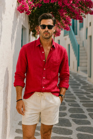 Francesco Men Natural Linen Fuchsia Shirt P C Crafts