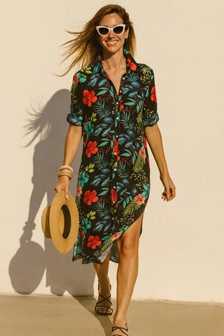 ROVA SHACKET PURE NATURAL LINEN TROPICAFLORAL OASIS DRESS P C Crafts