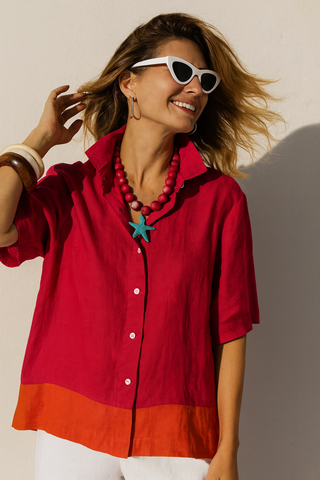 TESSERE Fuchsia Sunset Pure Natural Linen Shirt