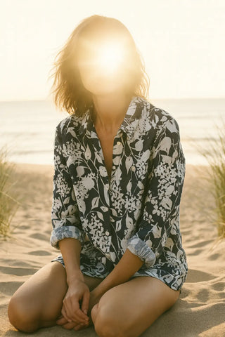 ESME  PURE NATURAL LINEN AZURE GARDEN SHIRT P C Crafts