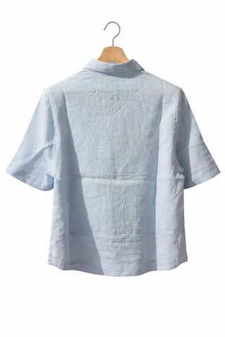 Premium Linen Washed and Pre Shrunk Short Sleeve Women Shirt - Sky Blue