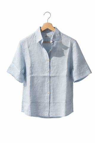 Premium Linen Washed and Pre Shrunk Short Sleeve Women Shirt - Sky Blue