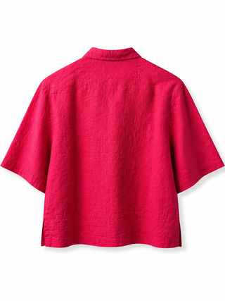 Premium Linen Washed and Pre Shrunk Short Sleeve Women Shirt - Fuchsia