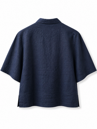 Premium Linen Washed and Pre Shrunk Short Sleeve Women Shirt - Navy Blue
