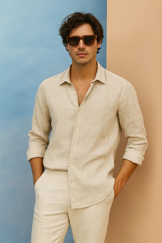 RIVIERA Men Linen Shirt Natural — Where Mediterranean Elegance Meets Modern Menswear P C Crafts