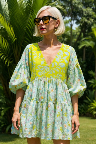 PALMA PURE NATURAL LINEN FLUTTERING BLOOMS DRESS P C Crafts