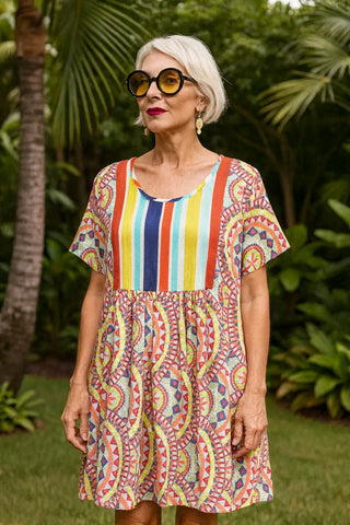 PALMA PURE NATURAL LINEN COLORWAVE ABSTRACT DRESS P C Crafts