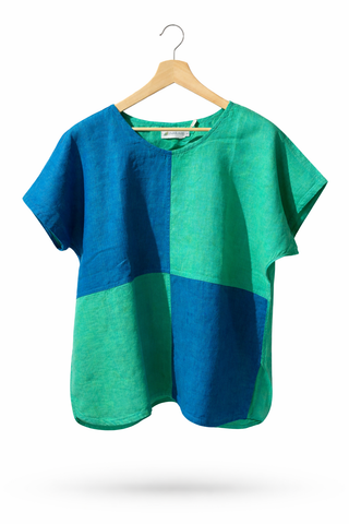 VESALA Luxe Pure Natural Linen Tunic with Pant Co-Ord Set – Mediterrean Green & Teal