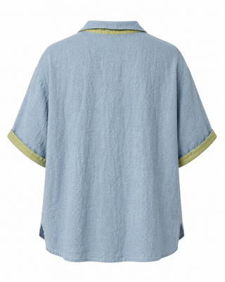 VIVA Dusty Blue Moss Green Premium Linen Shirt for Women | FABULOUS!