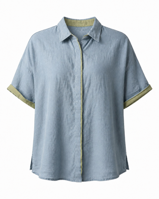 VIVA Dusty Blue Moss Green Premium Linen Shirt for Women | FABULOUS!