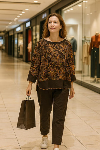 Tropical Leaf Line-Art Linen Blend Print Co-Ord Set