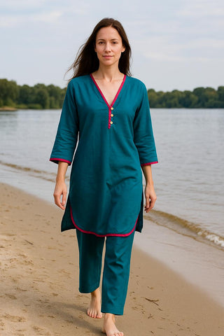 Teal Linen Blend Co-Ord Set