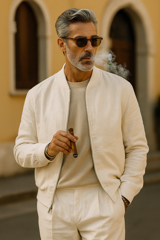 RIVIERO Linen Jacket. Understated. Refined. Unmistakably luxurious — The RIVIERO Linen Jacket defines modern quiet luxury for men. - FABULOUS! Linen by P C Crafts