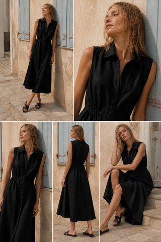 ANA Premium Linen Dress – Black | Elegant Sleeveless Linen Dress for Women | FABULOUS! Linen
