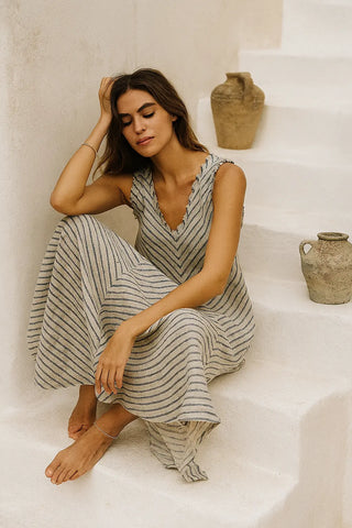 IZIA PURE NATURAL LINEN WHIPCORD STRIPE DRESS P C Crafts