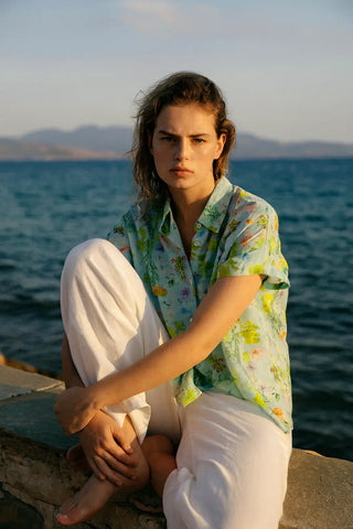 IVY PURE NATURAL LINEN FLUTTERING BLOOMS  SHIRT P C Crafts