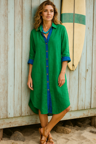 LIORA PURE NATURAL LINEN SOLID COLOR SHIRT DRESS P C Crafts
