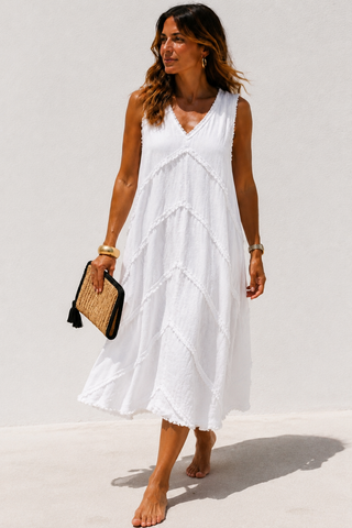 CHEVRON White Linen Dress for Women | Premium Washed & Pre-Shrunk Pure Linen Dress | FABULOUS! Linen