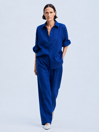 NARLA Marine Blue Linen Co-Ord Set for Women | Premium Washed Linen Matching Set | FABULOUS! Linen
