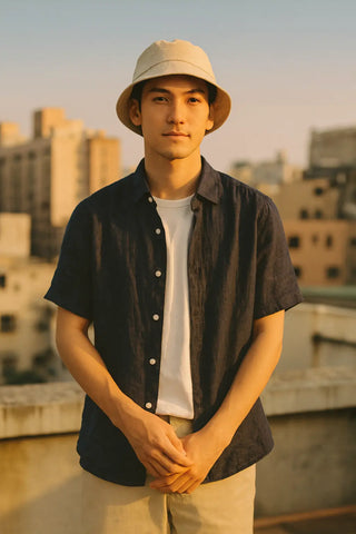 LEONARDO: Effortless Summer Pure Natural Linen Short Sleeve Shirt P C Crafts