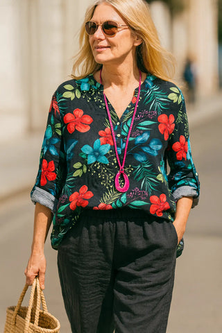 WAL PURE NATURAL LINEN TROPICAFLORAL OASIS SHIRT P C Crafts