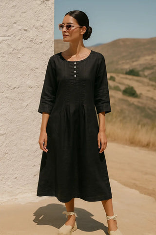 ISLA PURE NATURAL LINEN SOLID COLOR PLEATED DRESS P C Crafts