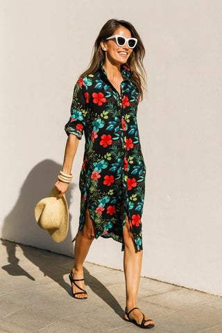 ROVA SHACKET PURE NATURAL LINEN TROPICAFLORAL OASIS DRESS P C Crafts