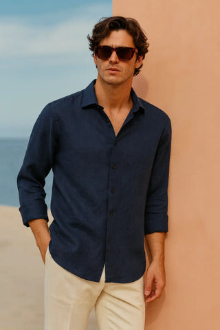 RIVIERA Men Linen Shirt Navy — Where Mediterranean Elegance Meets Modern Menswear P C Crafts