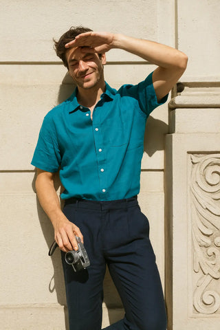 LEONARDO: Effortless Summer Pure Natural Linen Short Sleeve Shirt P C Crafts