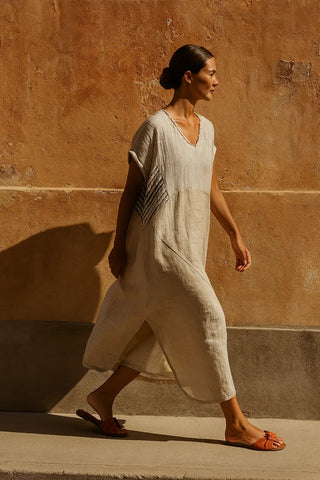 ORA PURE NATURAL LINEN PATCHWORK COMBO DRESS P C Crafts