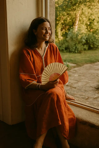 OLIVA PURE NATURAL LINEN SOLID COLOR LONG TIER DRESS P C Crafts