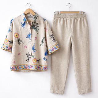 MEDITERRANEAN PREMIUM LINEN BLEND CLASSIC EMBROIDERED SHIRT