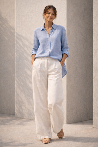 NARLA Sky Blue Linen Shirt – Effortless Mediterranean Elegance