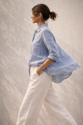 NARLA Sky Blue Linen Shirt – Effortless Mediterranean Elegance
