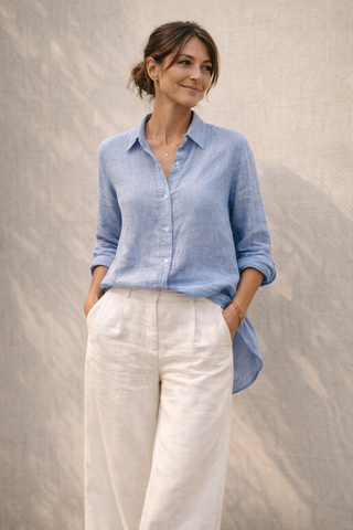 NARLA Sky Blue Linen Shirt – Effortless Mediterranean Elegance