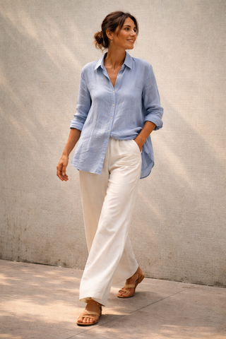NARLA Sky Blue Linen Shirt – Effortless Mediterranean Elegance