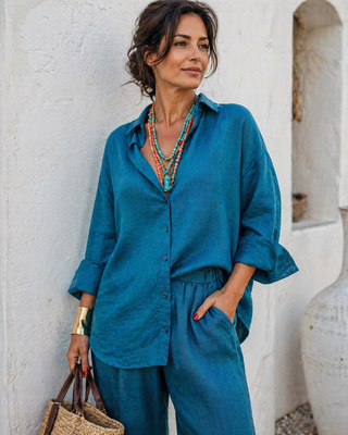 NARLA Premium Linen Co-Ord Set Teal Blue for Women | FABULOUS! Linen by P C Crafts