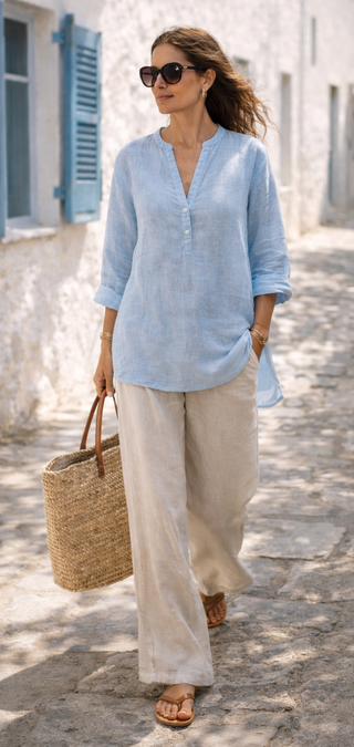 Lucia Sky Blue Linen Shirt for Women | Sustainable Linen India | FABULOUS Mumbai