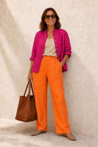 SOPHIA Fuchsia Pure Linen Jacket for Women | Handmade Wooden Buttons | FABULOUS! Linen
