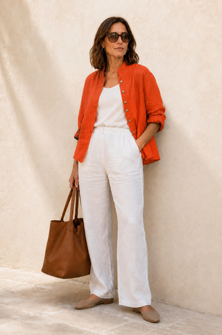 SOPHIA Sunlit Orange Pure Linen Jacket for Women | Handmade Wooden Buttons | FABULOUS! Linen